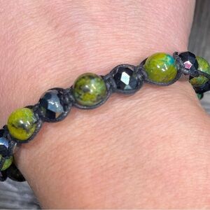 African Green Jasper Macrame Beaded Bracelet